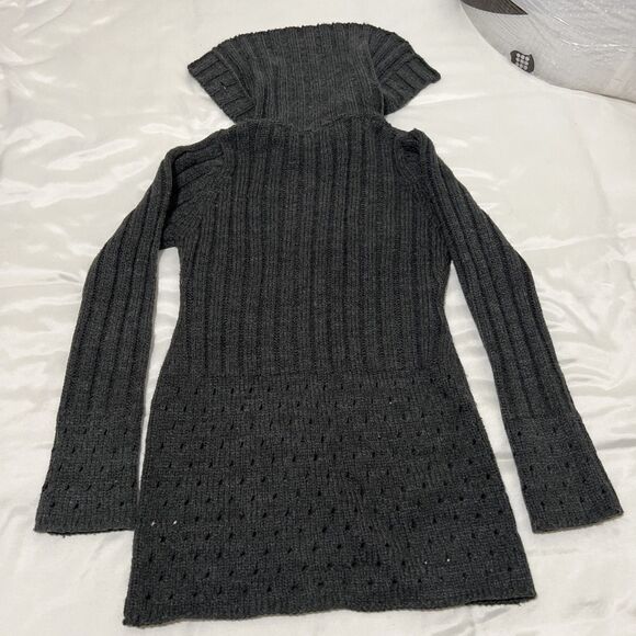 Heirloom Collectibles Long Cardigan Sweater Cowl Neck Big Buttons Womens M Gray - Picture 6 of 8